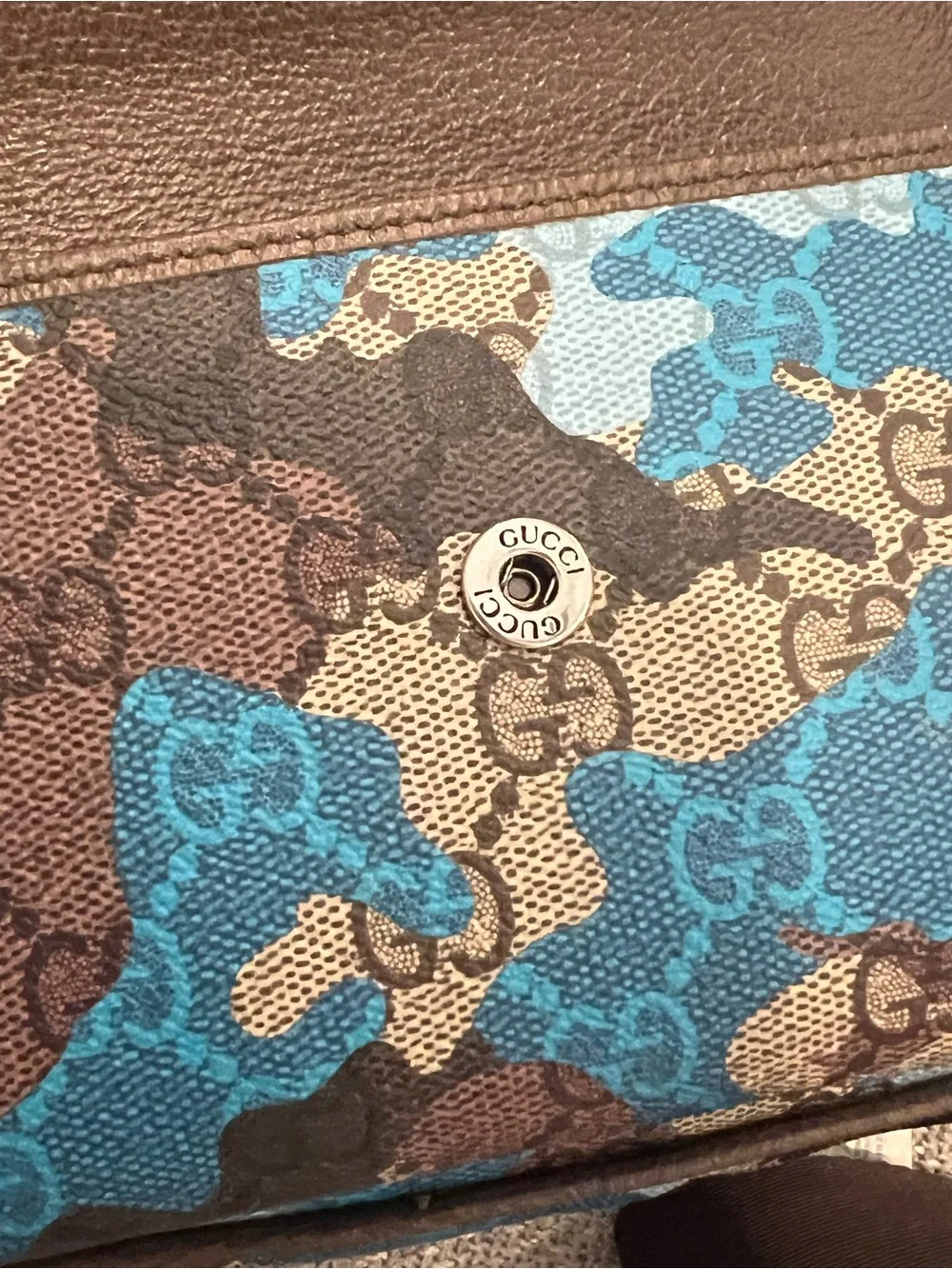 New Gucci Brown and Blue GG Supreme Camouflage Crossbody Bag